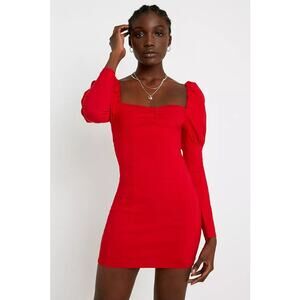 URBAN OUTFITTERS Elisa Bengaline Mini Dress Red Puff Sleeve Cocktail Women's XS